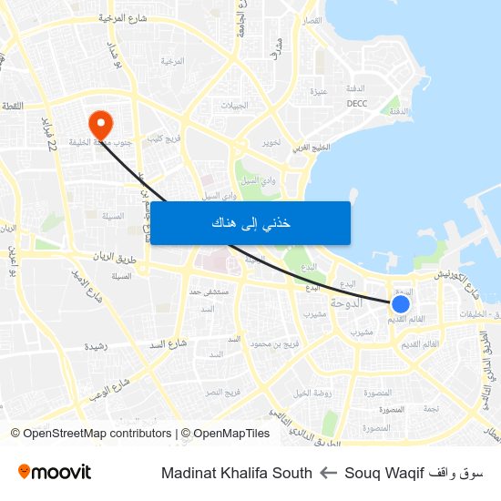سوق واقف Souq Waqif to Madinat Khalifa South map