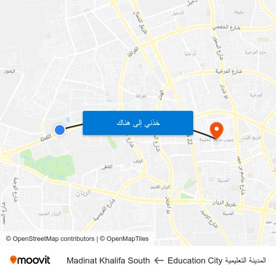 المدينة التعليمية Education City to Madinat Khalifa South map
