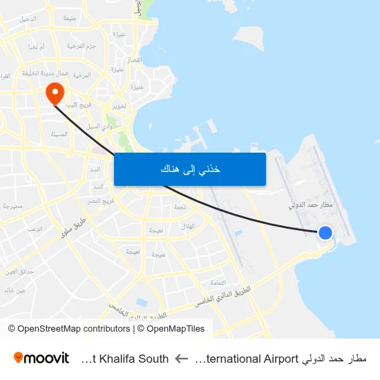 مطار حمد الدولي Hamad International Airport to Madinat Khalifa South map