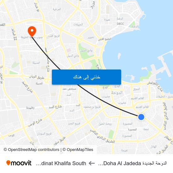 الدوحة الجديدة Al Doha Al Jadeda to Madinat Khalifa South map