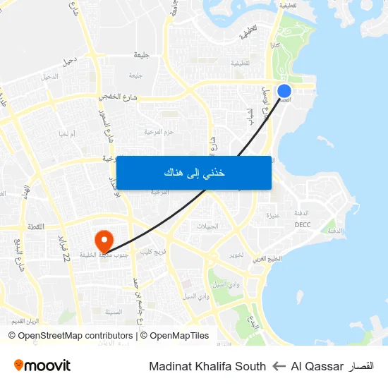 القصار Al Qassar to Madinat Khalifa South map