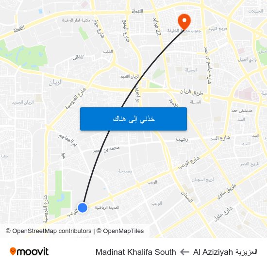 العزيزية Al Aziziyah to Madinat Khalifa South map