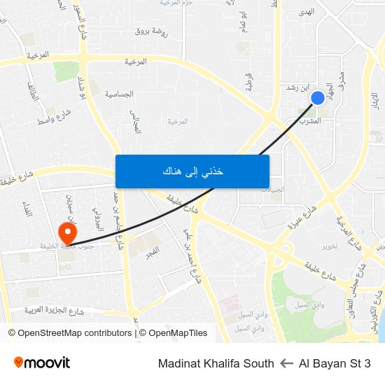 Al Bayan St 3 to Madinat Khalifa South map