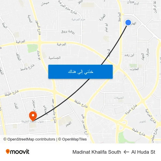Al Huda St to Madinat Khalifa South map