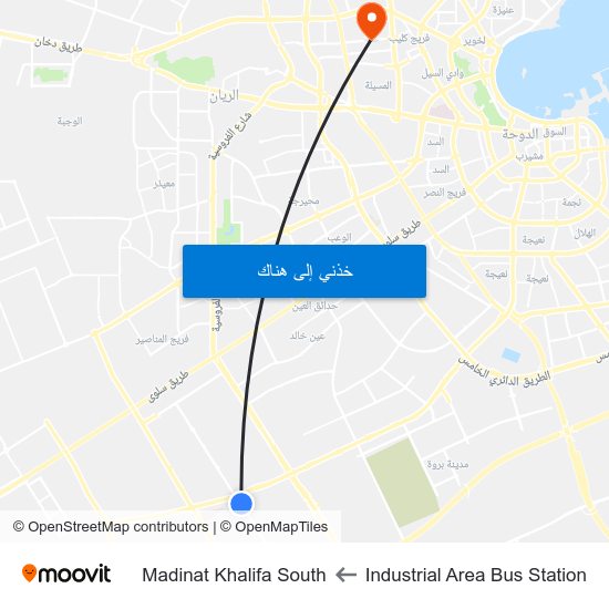 Industrial Area Bus Station to Madinat Khalifa South map