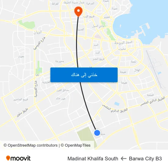 Barwa City B3 to Madinat Khalifa South map