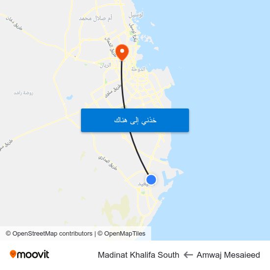 Amwaj Mesaieed to Madinat Khalifa South map