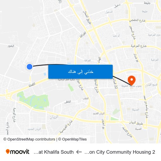 Education City Community Housing 2 to Madinat Khalifa South map