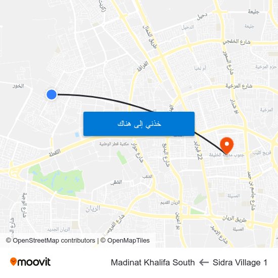 Sidra Village 1 to Madinat Khalifa South map