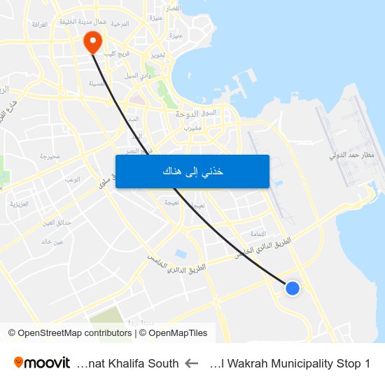 Doha Al Wakrah Municipality Stop 1 to Madinat Khalifa South map