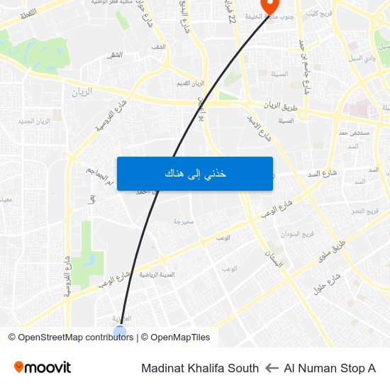 Al Numan Stop A to Madinat Khalifa South map