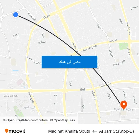 Al Jarr St.(Stop-B) to Madinat Khalifa South map