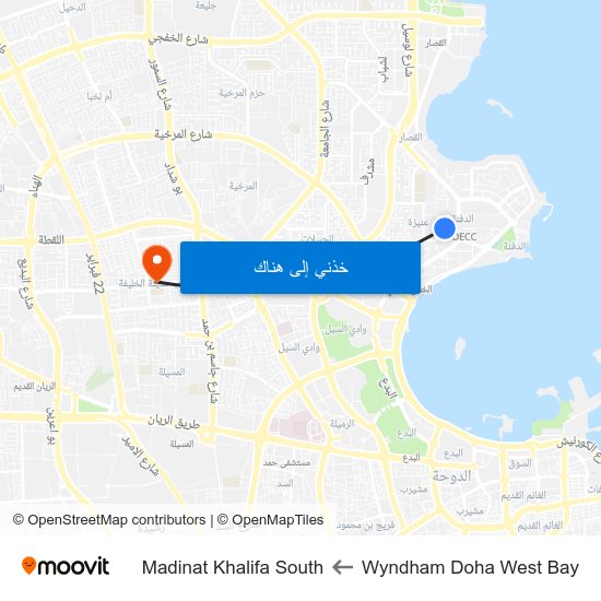 Wyndham Doha West Bay to Madinat Khalifa South map