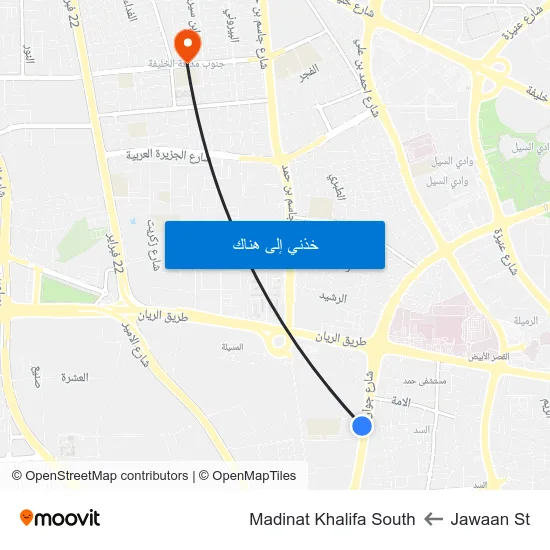 Jawaan St to Madinat Khalifa South map