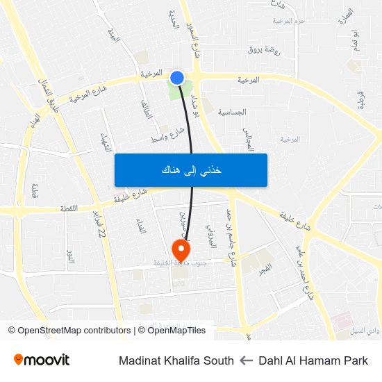 Dahl Al Hamam Park to Madinat Khalifa South map