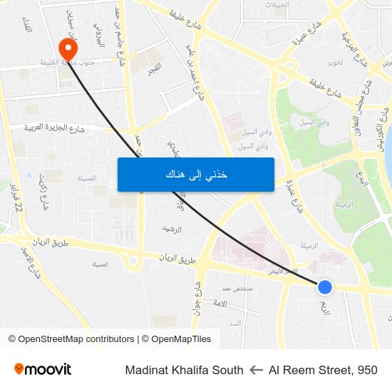 Al Reem Street, 950 to Madinat Khalifa South map