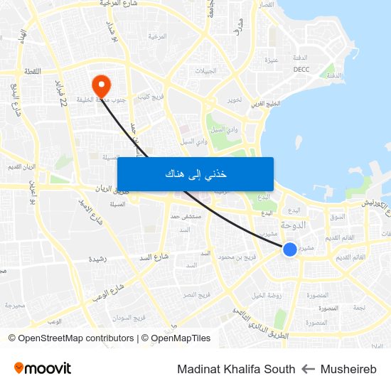 Musheireb to Madinat Khalifa South map