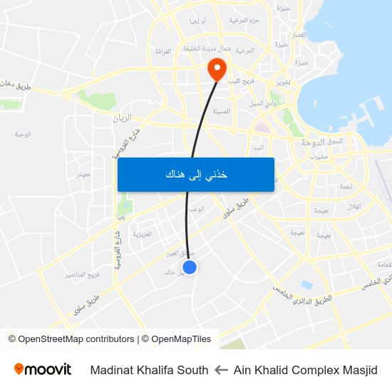 Ain Khalid Complex Masjid to Madinat Khalifa South map