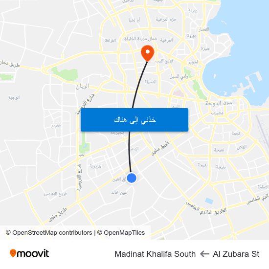 Al Zubara St to Madinat Khalifa South map