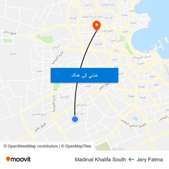Jery Fatma to Madinat Khalifa South map