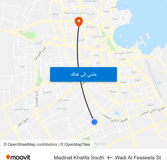 Wadi Al Fesseela St to Madinat Khalifa South map