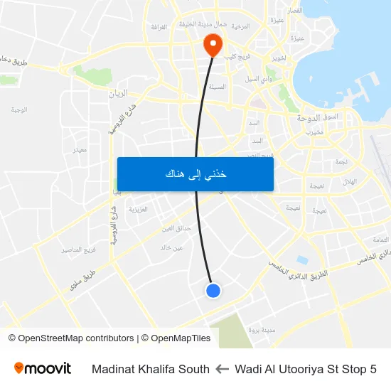 Wadi Al Utooriya St Stop 5 to Madinat Khalifa South map