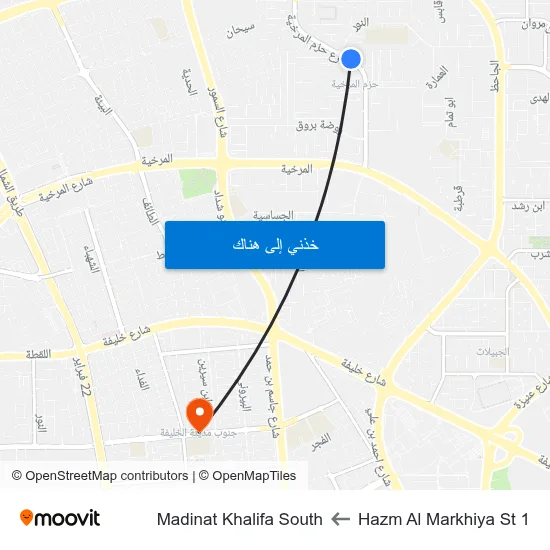 Hazm Al Markhiya St 1 to Madinat Khalifa South map