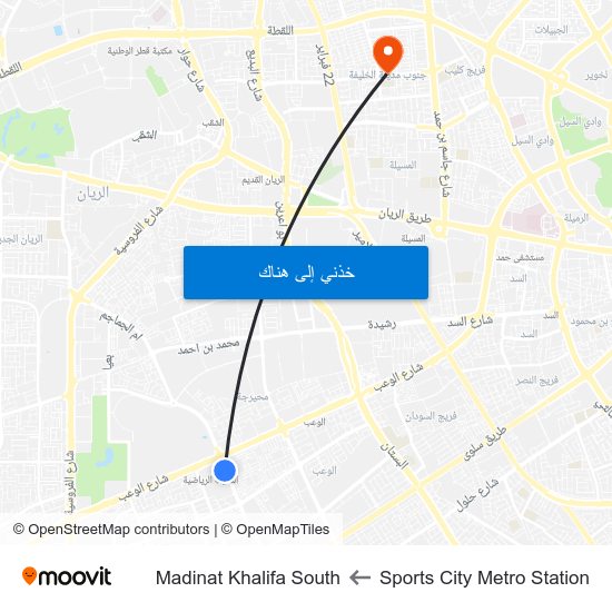 Sports City Metro Station to Madinat Khalifa South map