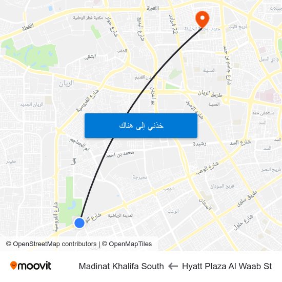 Hyatt Plaza Al Waab St to Madinat Khalifa South map