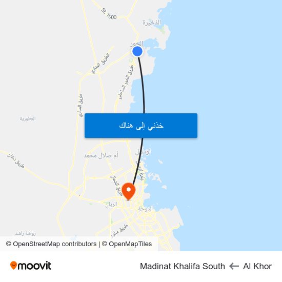 Al Khor to Madinat Khalifa South map