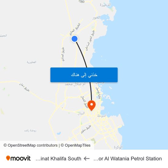 Alkhor Al Watania Petrol Station to Madinat Khalifa South map