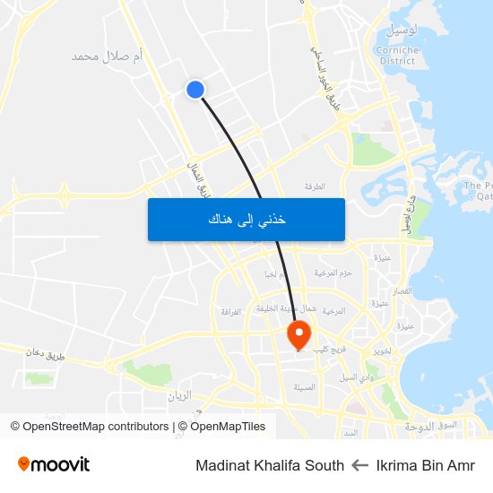 Ikrima Bin Amr to Madinat Khalifa South map