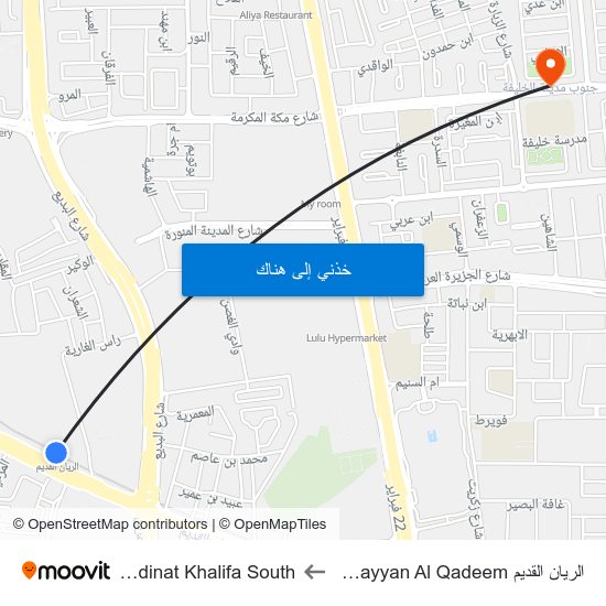 الريان القديم Al Rayyan Al Qadeem to Madinat Khalifa South map