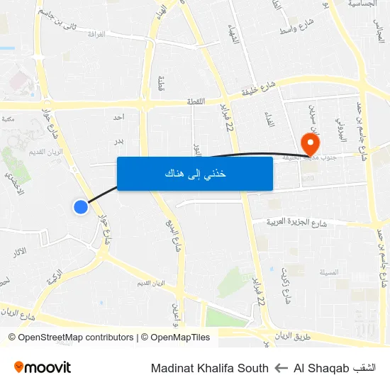 الشقب Al Shaqab to Madinat Khalifa South map