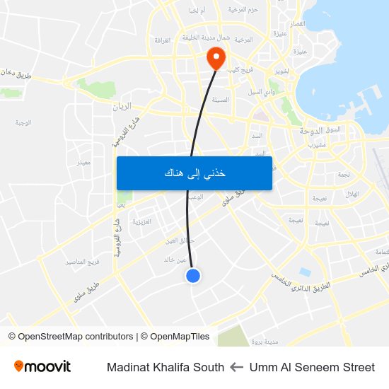 Umm Al Seneem Street to Madinat Khalifa South map