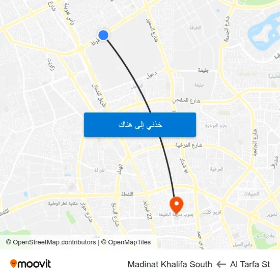 Al Tarfa St to Madinat Khalifa South map