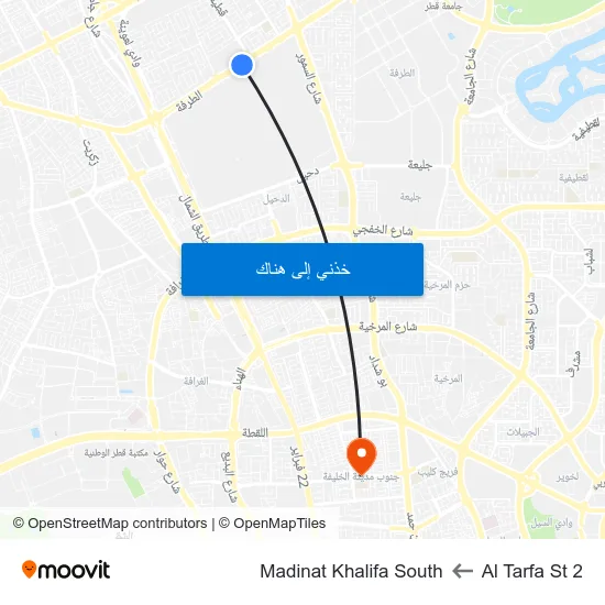 Al Tarfa St 2 to Madinat Khalifa South map