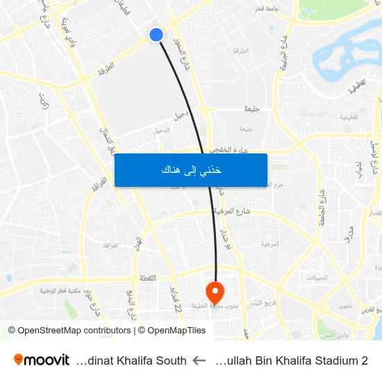 Abdullah Bin Khalifa Stadium 2 to Madinat Khalifa South map
