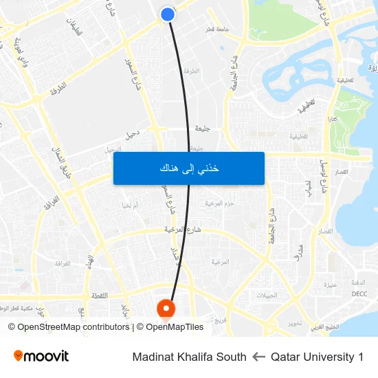 Qatar University 1 to Madinat Khalifa South map