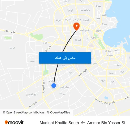 Ammar Bin Yasser St to Madinat Khalifa South map