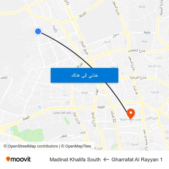 Gharrafat Al Rayyan 1 to Madinat Khalifa South map