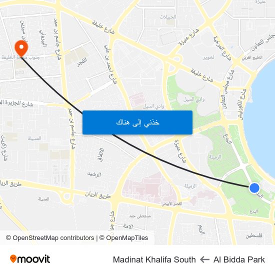 Al Bidda Park to Madinat Khalifa South map