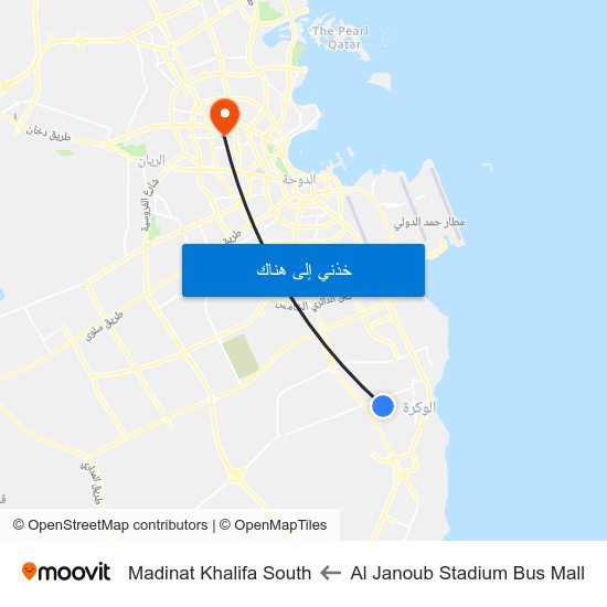 Al Janoub Stadium Bus Mall to Madinat Khalifa South map