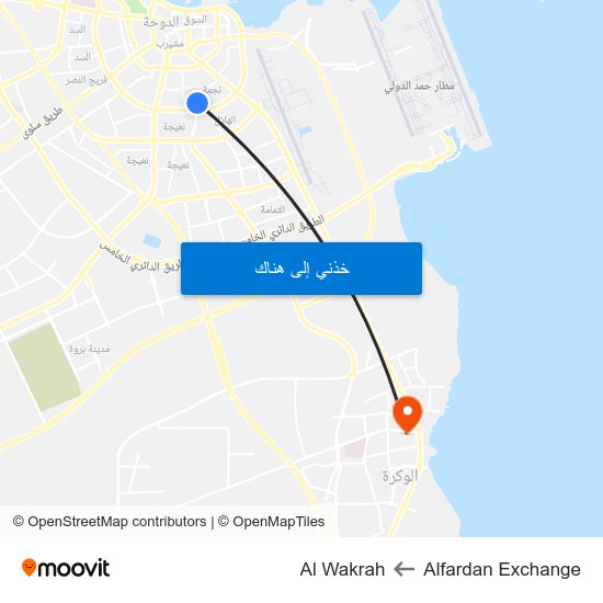 Alfardan Exchange to Al Wakrah map