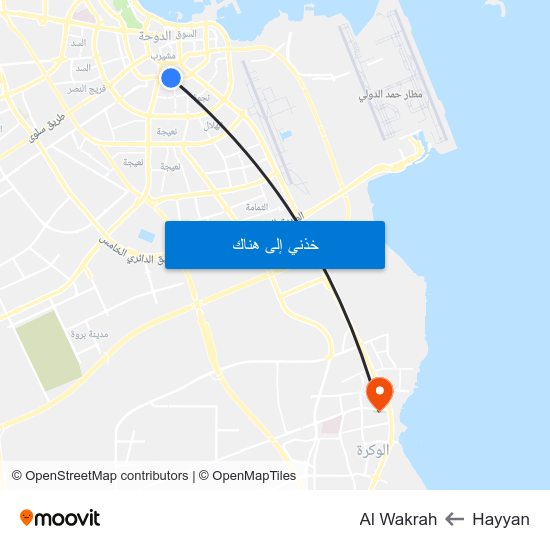 Hayyan to Al Wakrah map