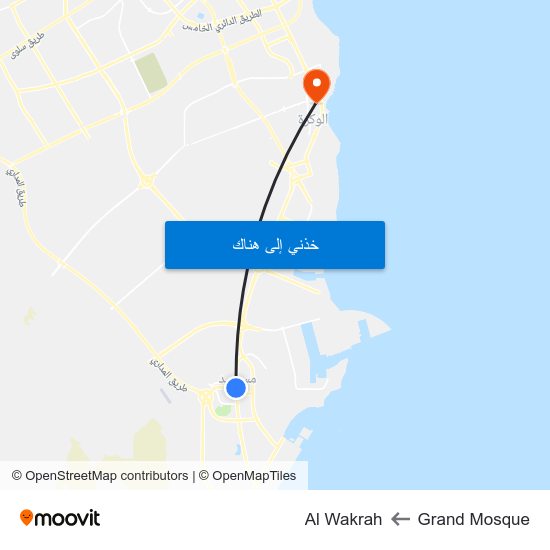 Grand Mosque to Al Wakrah map