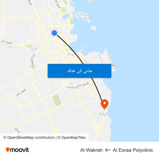 Al Esraa Polyclinic to Al Wakrah map