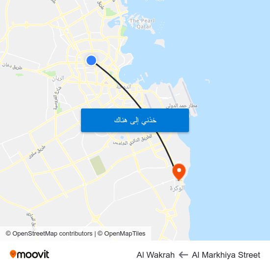 Al Markhiya Street to Al Wakrah map