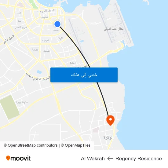 Regency Residence to Al Wakrah map