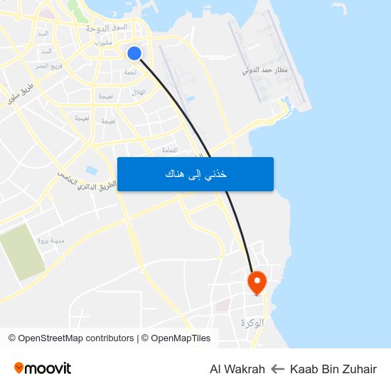 Kaab Bin Zuhair to Al Wakrah map